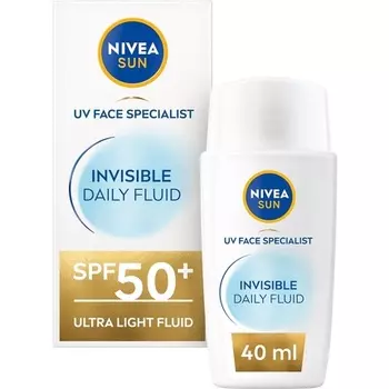 Nivea Солнцезащитный крем для лица Sun Uv Face Invisible Daily Fluid Spf50+ 40 мл, солнцезащитный крем для лица с ниацинамидом 8H Matte Effect Spf50, увлажняющий крем для лица, невидимый для всех тонов кожи