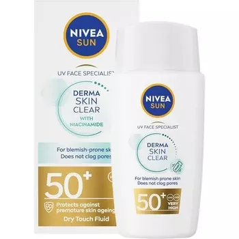 NIVEA SUN Derma Skin Clear SPF50+ Солнцезащитный крем для лица 40 мл с комплексом против пятен и ниацинамидом защищает от лучей UVA/UVB и преждевременного старения кожи
