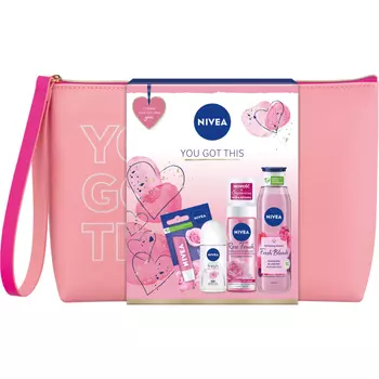 Nivea You Got This набор: дезодорант шариковый женский, 50 мл + гель для душа женский, 300 мл + губная помада, 5,5 мл + мицеллярная жидкость для лица, 150 мл