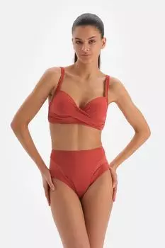 Низ бикини с высокой талией и деталью из тюля и плитки Dagi, оранжевый