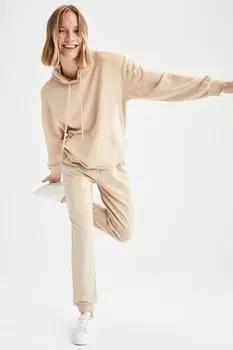 Низ спортивного костюма для бега свободного покроя с карманом и кружевной талией DeFacto, бежевый