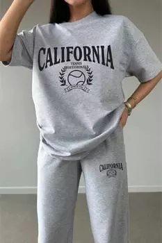 Низ спортивного костюма для тенниса и футболка Серая футболка для джоггеров Нижний верх Спортивный комплект Oversize с круглым вырезом Know, серый