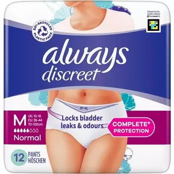Нижнее белье Always Discreet, трусы при недержании, нормальные, средние, 12 шт.