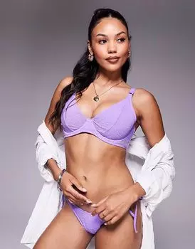 Нижнее белье Ivory Rose, бюстгальтер-бикини с высокой горловиной, без подкладок, на косточках, с текстурой в виде кольца, фиолетового цвета Ivory Rose Lingerie