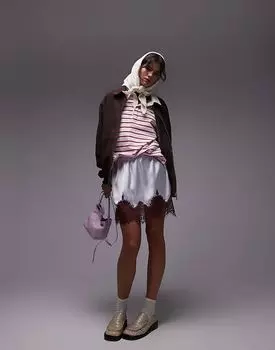 Нижняя юбка из атласного кружева серебристо-голубого цвета с бордовым кружевом Topshop