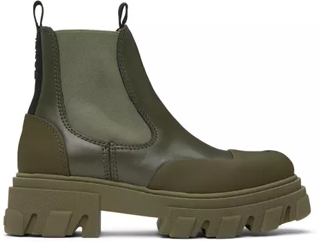 Низкие ботинки челси цвета хаки с тиснением GANNI