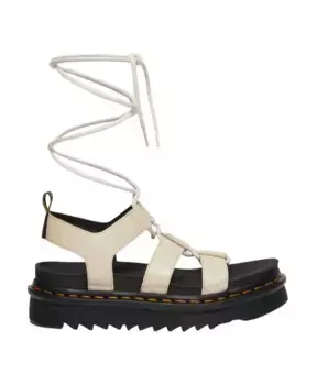 Низкие кожаные босоножки на каблуке с логотипом Dr. Martens, бежевый