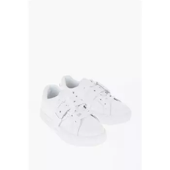 Низкие кожаные кеды JEANS COUTURE с крупным декоративным элементом Versace, White