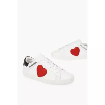 Низкие кожаные кеды LOVE с бархатным сердцем и контрастом Moschino, Red