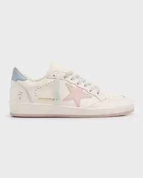 Низкие кожаные кроссовки Ballstar Golden Goose, цвет White Pink Light Blue