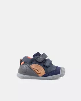 Низкие кожаные кроссовки для мальчиков с двойной застежкой на крючок и петлю Biomecanics, темно-синий