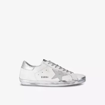 Низкие кожаные кроссовки с логотипом Super-Star Golden Goose, серебряный