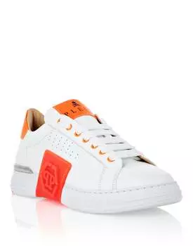 НИЗКИЕ КРОССОВКИ PHANTOM KICK$ Philipp Plein, цвет White/Orangefluo