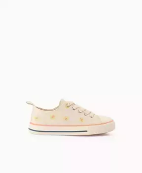 Низкие кроссовки для девочек коричневого цвета с цветами и шнурками Zippy, бежевый