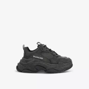 Низкие кроссовки из кожи и денима triple s на массивной подошве Balenciaga, черный