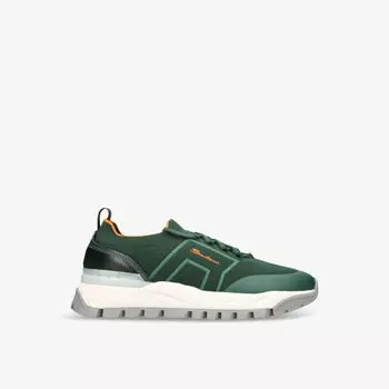 Низкие кроссовки из ткани и кожи технической вязки на толстой подошве Santoni, зеленый