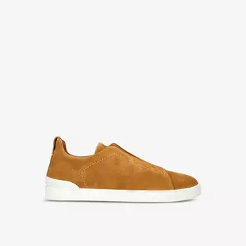 Низкие кроссовки из замши с тройной строчкой Ermenegildo Zegna, коричневый