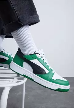Низкие кроссовки Rebound V6 Jr Unisex Puma, цвет white/black/archive green