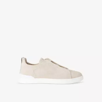 Низкие замшевые кроссовки с тройной строчкой Ermenegildo Zegna, бежевый