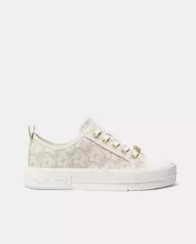 Низкие женские кроссовки Evy Lace Up в форме шлема из парусины с принтом Michael Michael Kors, цвет Crema