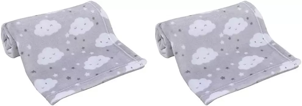 No Jo Super Soft Grey & White Clouds & Stars Плюшевое детское одеяло, серый, белый, уголь (2 шт. в упаковке) NoJo, Grey, White, Charcoal