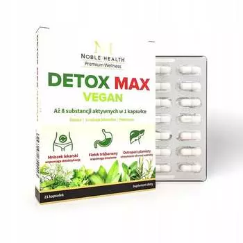 Noble Health, Detox Max Vegan, Биологически активная добавка, поддерживающая процесс детоксикации и правильное функционирование пищеварительной системы, 21 капсула.