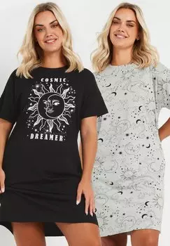 Ночная рубашка 2 PACK COSMIC DREAMER Yours Clothing, антрацит
