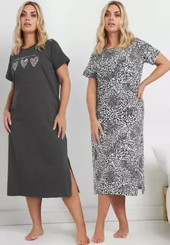 Ночная рубашка 2 PACK LEOPARD PRINT Yours Clothing, темно-серый