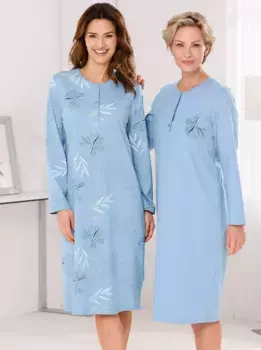 Ночная рубашка Ascafa "Ночные рубашки с длинными рукавами", цвет Hellblau + Hellblau-Bedruckt