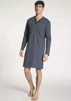 Ночная рубашка CALIDA "Relax Streamline", в полоску, с разрезами по бокам, цвет Dark Sapphire