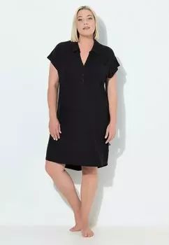 Ночная рубашка COLLARED CAP SLEEVE Ulla Popken, черный