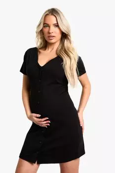 Ночная рубашка для беременных Boohoo с пуговицами спереди, черный