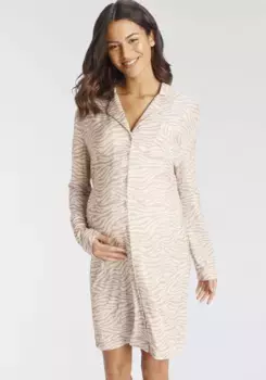 Ночная рубашка для беременных LASCANA, с планкой на пуговицах и рюшами по боковому шву, бежевый
