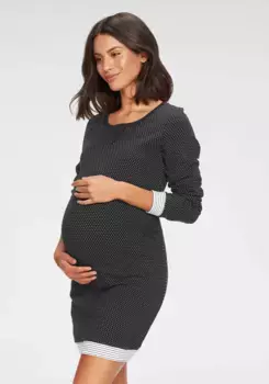 Ночная рубашка для беременных Vivance Dreams, в горошек, с полосатыми манжетами, черно-белый