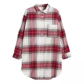 Ночная рубашка фланелевая с принтом в клетку H&amp;M, белый/красный