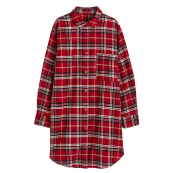 Ночная рубашка фланелевая с принтом в клетку H&amp;M, красный