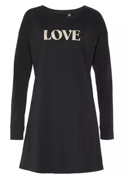 Ночная рубашка GRAPHIC NIGHTGOWN LASCANA, черный