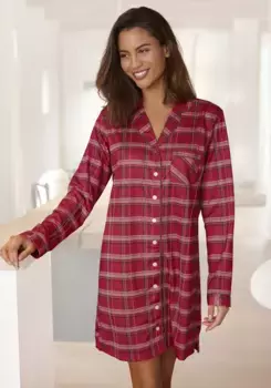 Ночная рубашка H.I.S из фланели в клеточку, красный
