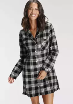 Ночная рубашка H.I.S из фланели в клеточку, черный