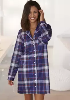 Ночная рубашка H.I.S из фланели в клеточку, синий