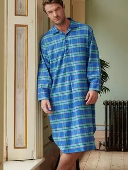 Ночная рубашка из хлопка с начесом в клетку Inverness в клетку тартан British Boxers, цвет морской волны