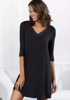 Ночная рубашка LASCANA с кружевными деталями, черный