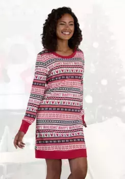 Ночная рубашка LASCANA с зимним принтом, цвет Rot Gemustert