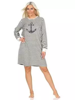 Ночная рубашка NORMANN Frottee langarm Bndchen Maritime Optik, белый