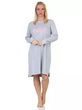 Ночная рубашка NORMANN Langarm Kuschel Interlock Frontprint, цвет grau-mel.