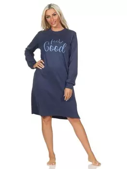 Ночная рубашка NORMANN Langarm Kuschel Interlock Frontprint, цвет blau-mel.