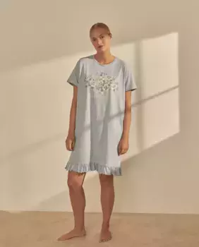 Ночная рубашка с короткими рукавами и рюшами Couchel, синий