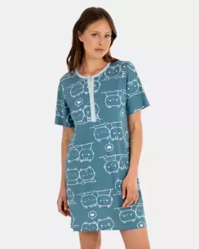 Ночная рубашка с короткими рукавами из тонкого хлопкового трикотажа Massana, синий