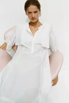 Ночная рубашка с кружевной отделкой ZARA, устрично-белый