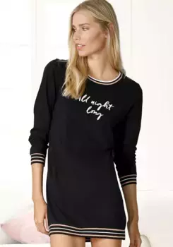 Ночная рубашка S.Oliver с ребристыми манжетами, черный